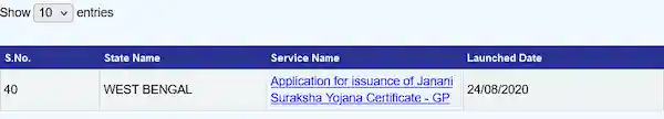 janani suraksha yojana service list