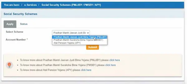 SBI online e-services social security schemes