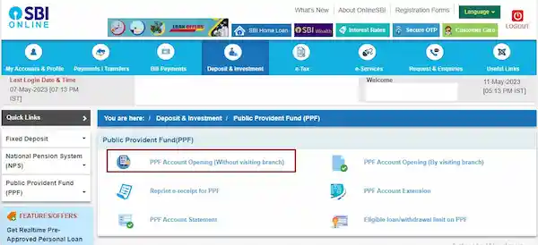sbi online ppf account opening