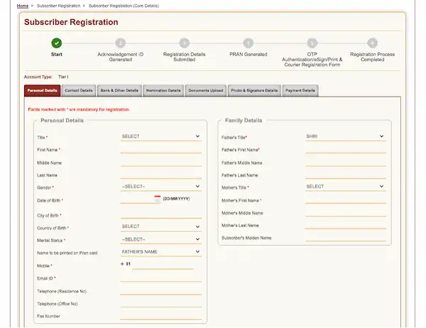 subscriber registration personal details